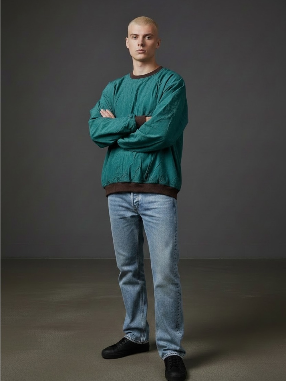 Teal Green Pullover Sweatshirt with Black Trim